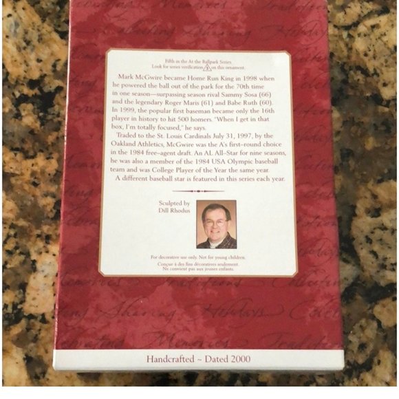 Mark McGwire Hallmark At The Ballpark Series Ornament - Retired 2000 - Picture 2 of 5